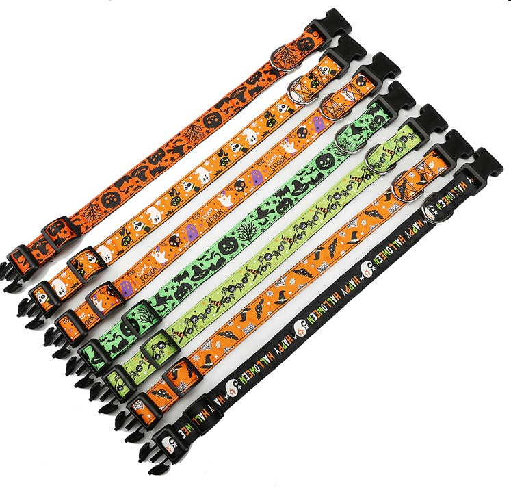 HKM-5371197 Halloween-Themed Pet Collars in Fun Designs - Nylon, Multiple Sizes Available