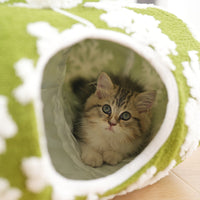 HKM-5373245 Cozy Green Snowflakes Pet Tunnel Bed for Cats