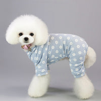HKM-5375549 Small Daisy Four-Leg Pants for Dogs in Blue and Pink - Casual Cotton Pet Clothing