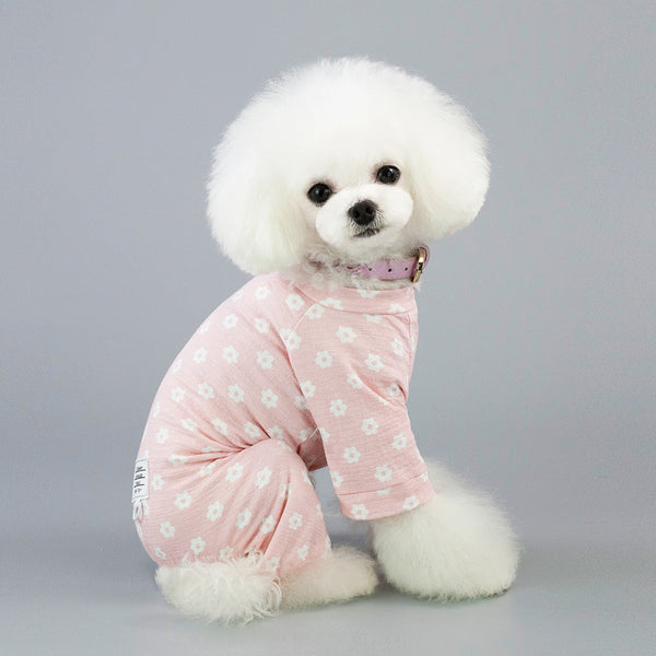HKM-5375549 Small Daisy Four-Leg Pants for Dogs in Blue and Pink - Casual Cotton Pet Clothing