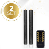 HKM-537555 LED Taper Candle with 3D Flame Effect - Black, D2.2 x H24cm