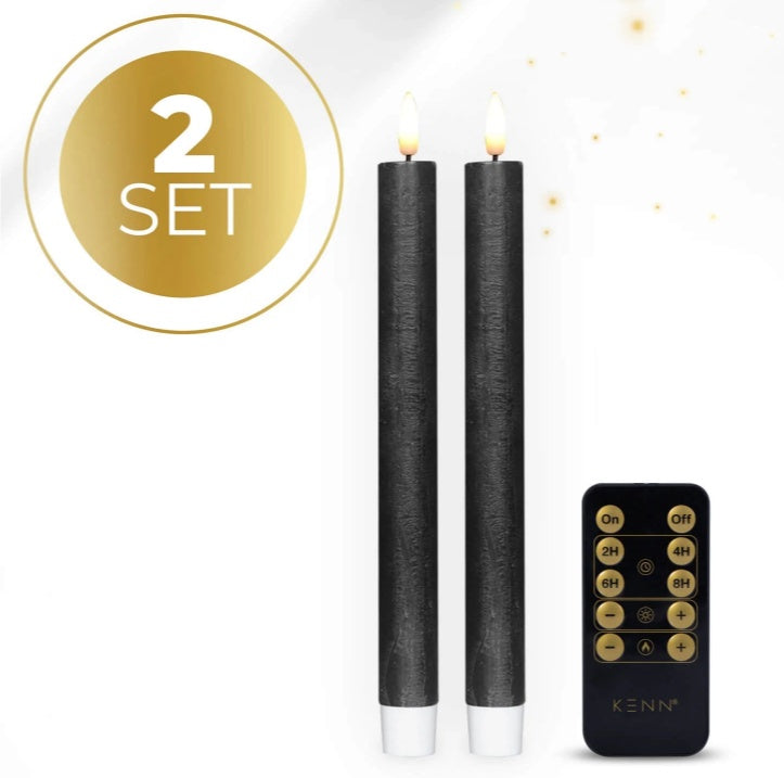 HKM-537555 LED Taper Candle with 3D Flame Effect - Black, D2.2 x H24cm