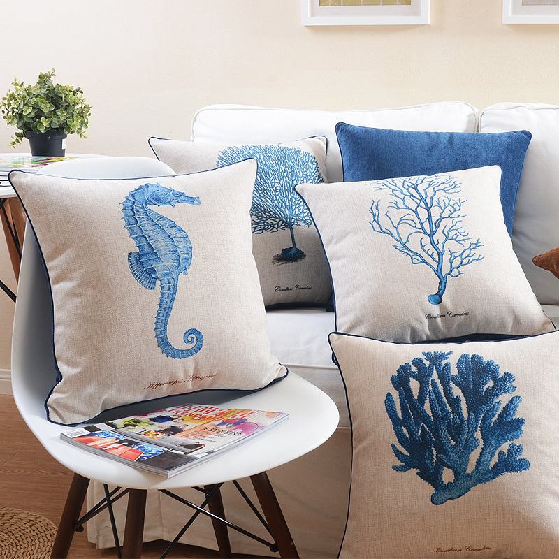 HKM-537555 Ocean Series Cotton and Linen Pillow Cover - 45x45cm