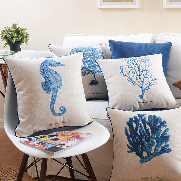 HKM-537555 Ocean Series Cotton and Linen Pillow Cover - 45x45cm