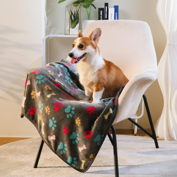 HKM-5375805 Large Dog Paw Flannel Coral Fleece Pet Blanket - Mixed Colors Available in Multiple Sizes