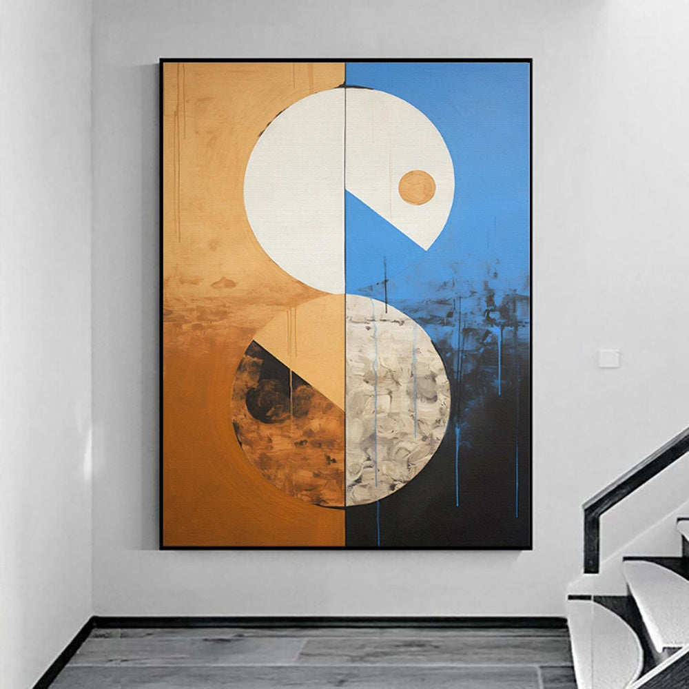 HKM-537683 Handmade Abstract Oil Painting on Canvas - Beige and Blue Tones for Modern Home Decor