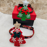 HKM-5376957 Christmas Snowflake Pattern Canvas Pet Collar in Red and Green, Adjustable Size S/M