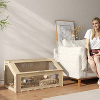 HKM-537747 39 Inch Oak Hamster Cage with Acrylic Windows and Openable Top for Hamsters, Gerbils, Guinea Pigs, and Rats