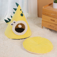 HKM-5378237 Universal Yellow Dinosaur-Shaped Cat Nest for Cozy Comfort and Warmth