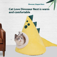 HKM-5378237 Universal Yellow Dinosaur-Shaped Cat Nest for Cozy Comfort and Warmth