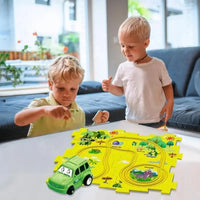 HKM-537875 DIY Electric Rail Car Puzzle Track Building Set for Kids - STEM Activity with 4 Themed Maze Plates