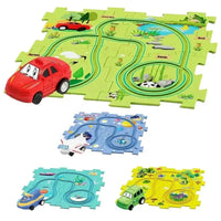 HKM-537875 DIY Electric Rail Car Puzzle Track Building Set for Kids - STEM Activity with 4 Themed Maze Plates