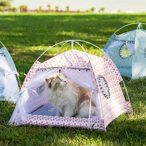 HKM-5379005 Lightweight Summer Cat Tent Bed - Four-Season Design in Durable Cloth, Multiple Colors Available
