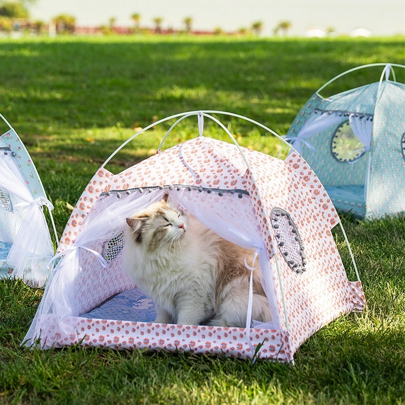 HKM-5379005 Lightweight Summer Cat Tent Bed - Four-Season Design in Durable Cloth, Multiple Colors Available