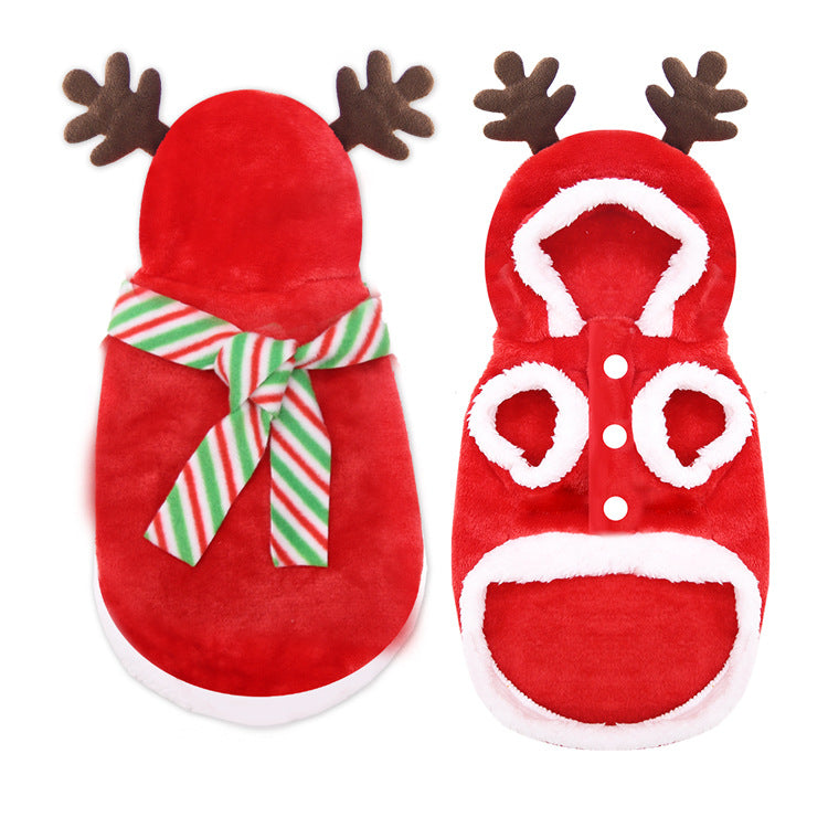 HKM-5379133 Adorable Christmas Dog Sweater with Green Scarf - Cozy Winter Outfit for Pets