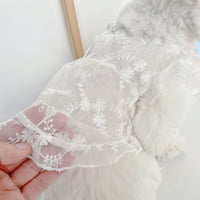 HKM-5379517 Cute White Lace Tulle Dog Skirt with Embroidery for Summer Wear
