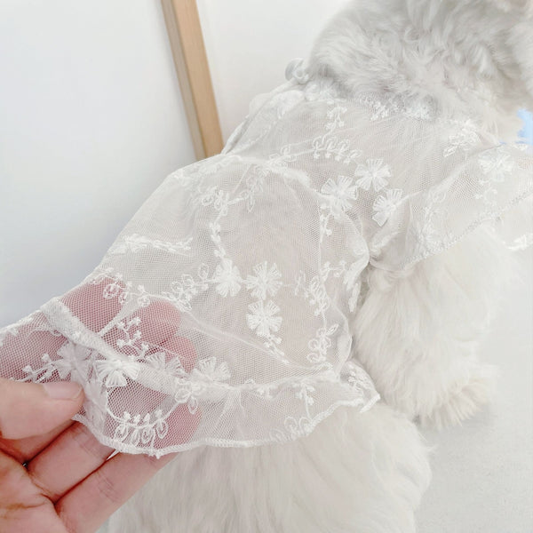 HKM-5379517 Cute White Lace Tulle Dog Skirt with Embroidery for Summer Wear