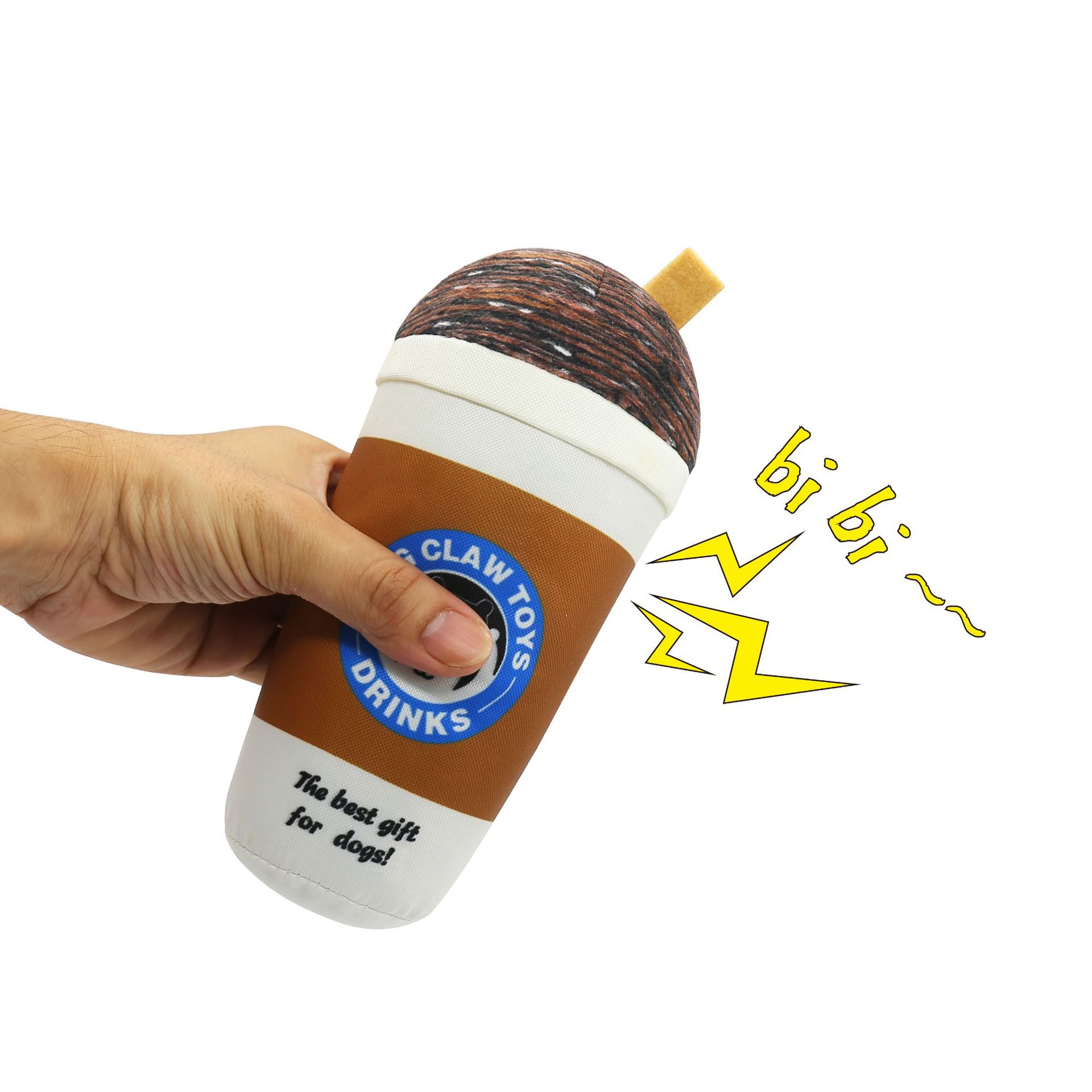 HKM-5379773 Interactive Plush Dog Toy - Milk Tea Cup Design, Nylon Cloth, Light and Coffee Colors