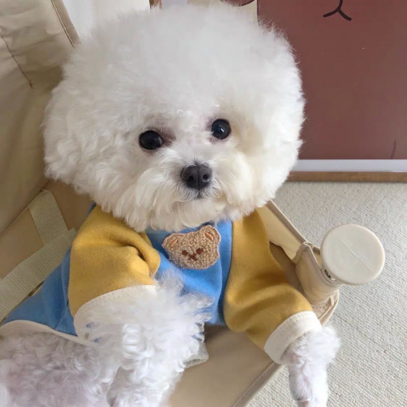 HKM-5380029 Korean Style Pet Pullover Sweater for Poodles in Blue & Yellow or Pink & Purple Bear Designs