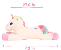 HKM-538195 Giant 43-Inch Beige Plush Unicorn Toy for Girls' Birthdays and Gifts
