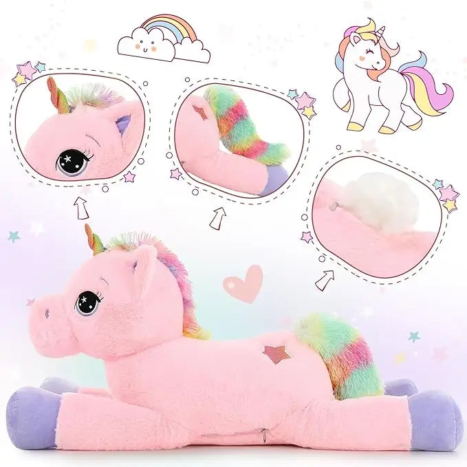 HKM-538195 Giant 43-Inch Beige Plush Unicorn Toy for Girls' Birthdays and Gifts
