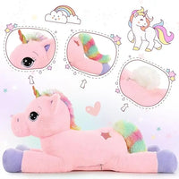 HKM-538195 Giant 43-Inch Beige Plush Unicorn Toy for Girls' Birthdays and Gifts