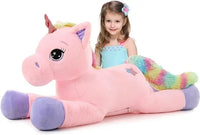 HKM-538195 Giant 43-Inch Beige Plush Unicorn Toy for Girls' Birthdays and Gifts