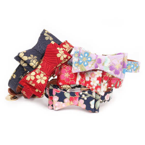 HKM-5382717 Japanese Style Bronzing Pet Collar - Adjustable PU Necklace for Dogs in Blue, Navy Blue, Pink, Red, and Purple