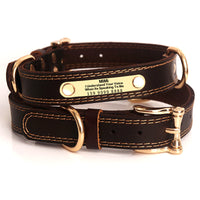 HKM-5384509 Genuine Leather Dog Collar with Adjustable Fit and Engraved Nameplate for All Dogs