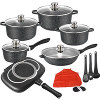 HKM-538451 18-Piece Aluminium Cookware Set with Marble Coating and Kitchen Accessories