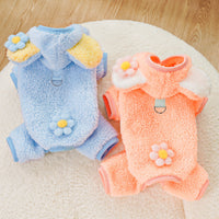 HKM-5385277 Fleece-Lined Four-Legged Pet Outfits for Dogs and Cats in Blue or Orange-Pink Bear Designs