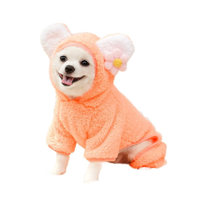 HKM-5385277 Fleece-Lined Four-Legged Pet Outfits for Dogs and Cats in Blue or Orange-Pink Bear Designs