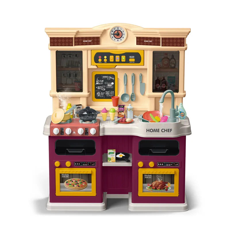 HKM-538579 Multifunctional Electric Sink Toy Kitchen Set with 73PCS Cooking Tableware for Kids