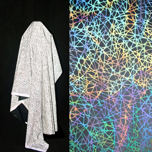 HKM-538579 Reflective Crack Silver Glitter Fabric with Geometric Pattern for Clothing, 135cm Wide