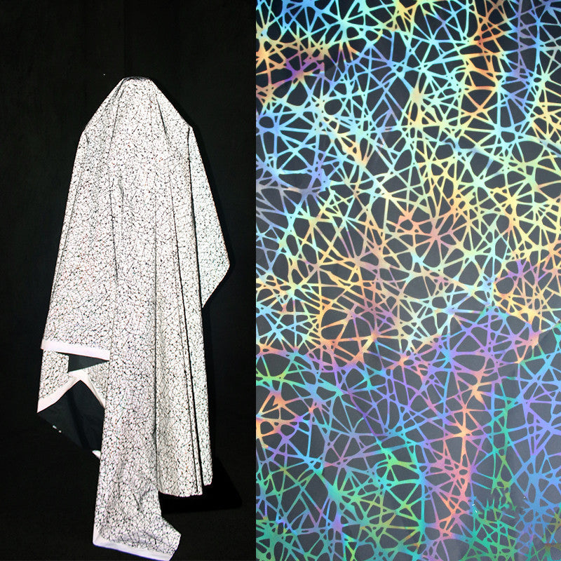 HKM-538579 Reflective Crack Silver Glitter Fabric with Geometric Pattern for Clothing, 135cm Wide
