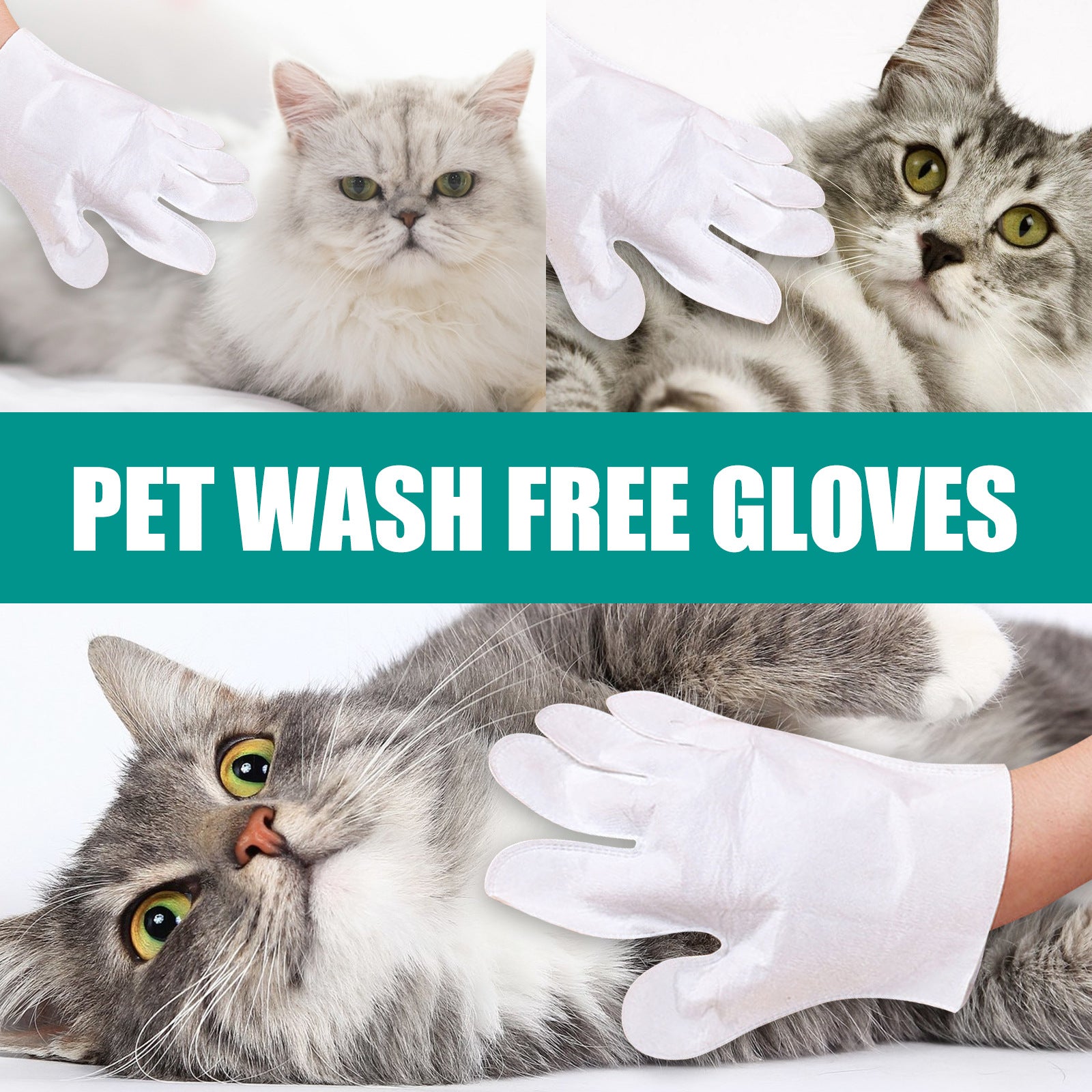 HKM-5386301 Pet Wash-Free Disposable Gloves for Dogs and Cats ¨C 2-Pack