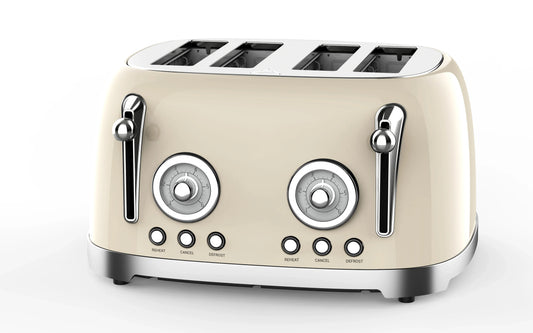 HKM-538643 Retro 4-Slice Stainless Steel Electric Toaster with Reheat Function