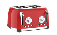 HKM-538643 Retro 4-Slice Stainless Steel Electric Toaster with Reheat Function