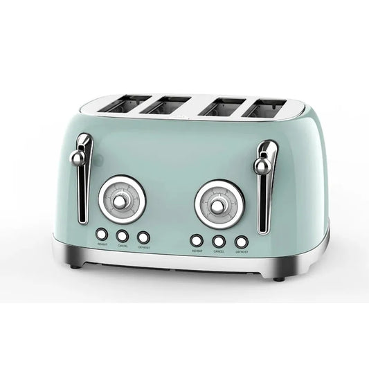 HKM-538643 Retro 4-Slice Stainless Steel Electric Toaster with Reheat Function