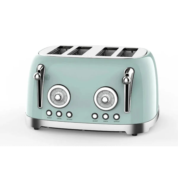 HKM-538643 Retro 4-Slice Stainless Steel Electric Toaster with Reheat Function