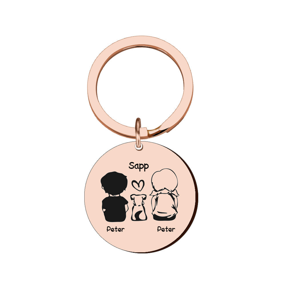 HKM-5386557 Personalized Round Stainless Steel Pet Name Keychain in Gold, Silver, and Rose Gold