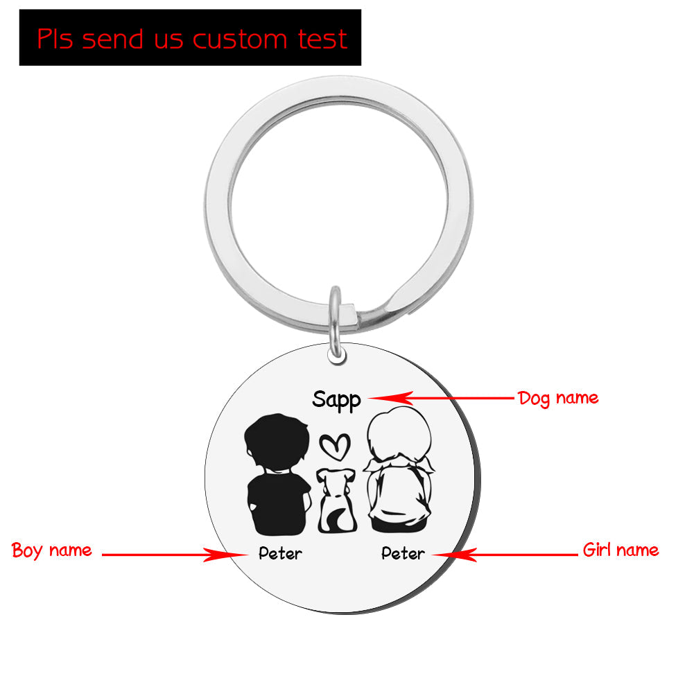 HKM-5386557 Personalized Round Stainless Steel Pet Name Keychain in Gold, Silver, and Rose Gold