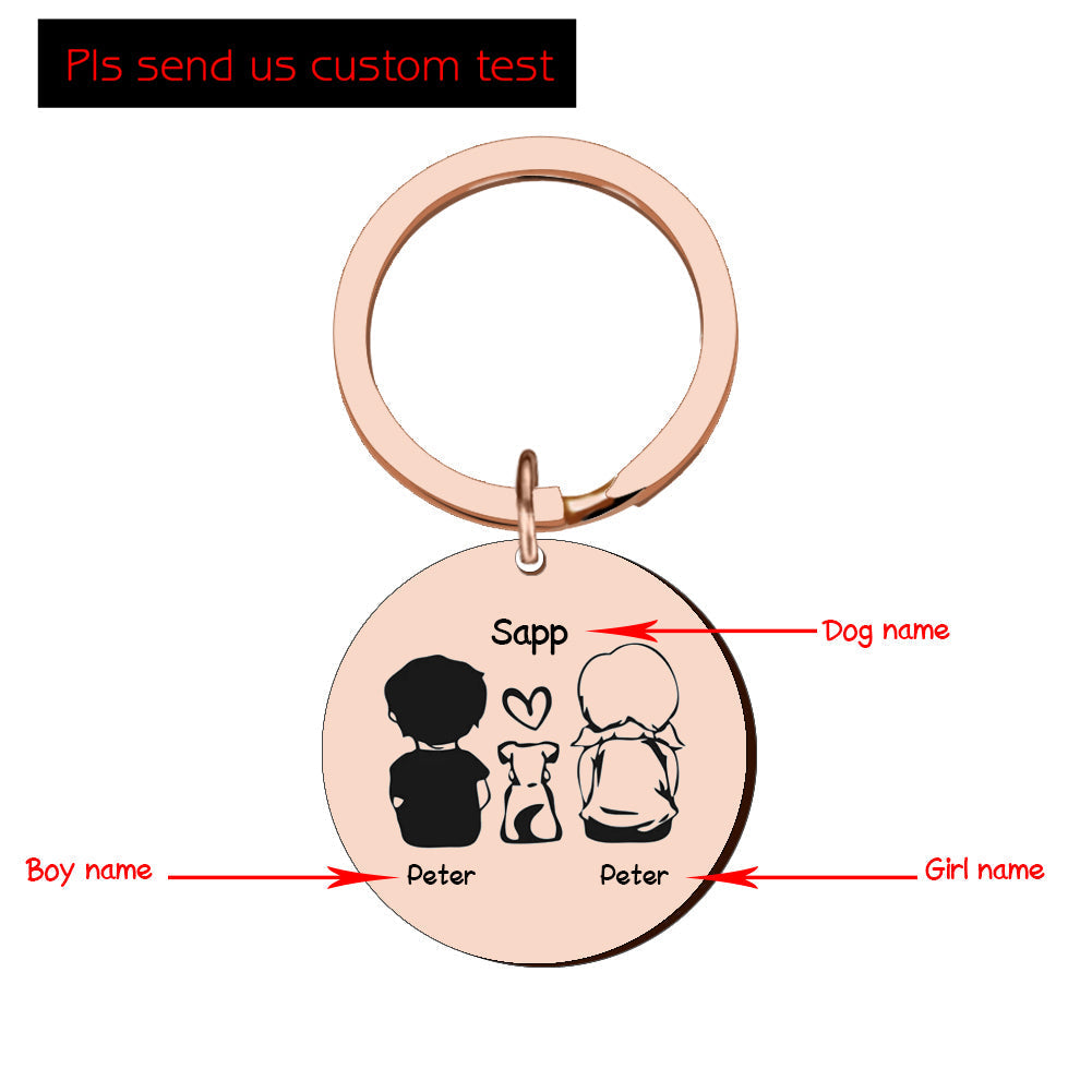 HKM-5386557 Personalized Round Stainless Steel Pet Name Keychain in Gold, Silver, and Rose Gold