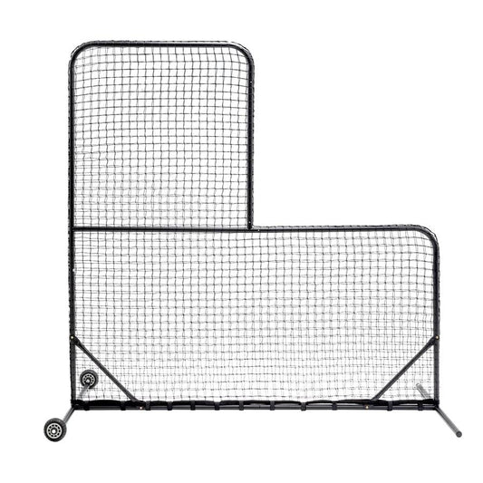 HKM-538771 L-Shaped Baseball Net for Batting Cages with Carry Bag and Wheels, 84’’H x 84’’W with 42’’ x 42’’ Cutouts