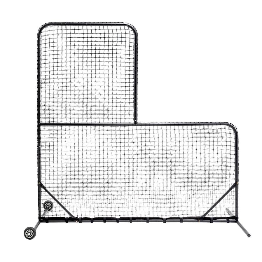 HKM-538771 L-Shaped Baseball Net for Batting Cages with Carry Bag and Wheels, 84’’H x 84’’W with 42’’ x 42’’ Cutouts