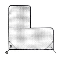 HKM-538771 L-Shaped Baseball Net for Batting Cages with Carry Bag and Wheels, 84’’H x 84’’W with 42’’ x 42’’ Cutouts