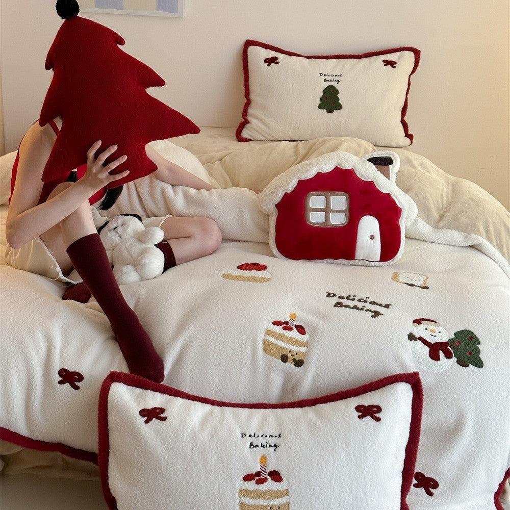 HKM-538899 Cartoon-Themed Thickened Cashmere Four-Piece Bedding Set for Girls