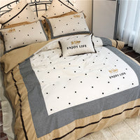 HKM-538899 Pure Cotton Velvet Embroidered Plaid Bedding Set - 4-Piece, Thick Warm Bedding for 1.5m to 2m Beds