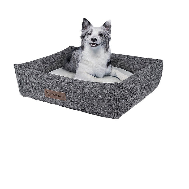 HKM-5390525 Warm Linen Square Pet Bed for Autumn and Winter - Gray, Brown, Plaid Designs in Various Sizes