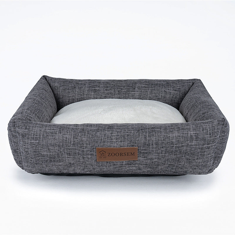 HKM-5390525 Warm Linen Square Pet Bed for Autumn and Winter - Gray, Brown, Plaid Designs in Various Sizes